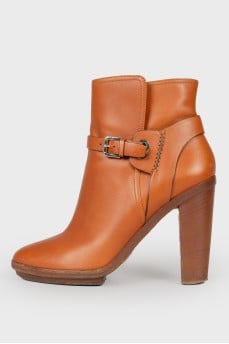 Red buckle ankle boots
