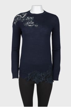 Blue wool lace sweater