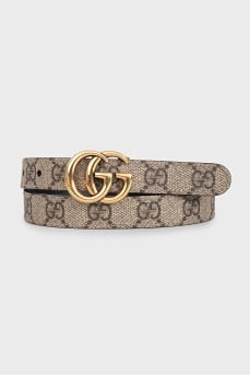 Reversible canvas and leather belt with gold logo