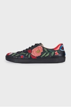Men's Ace leather sneakers with embroidery