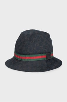 Blue Panama hat with signature print