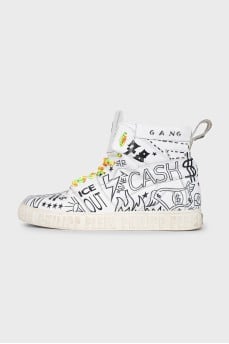 Men's white high-top sneakers with a print