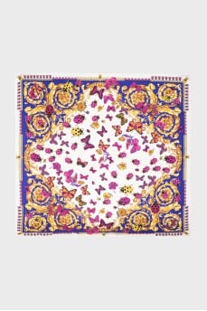 Beige scarf with a colorful print