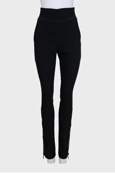 Black high-waisted trousers with rhinestones