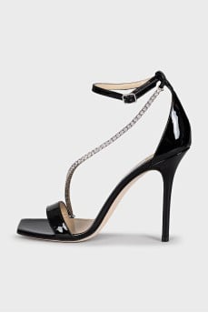 Patent leather sandals with a rhinestone strap