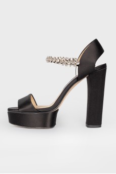 Black sandals with rhinestones