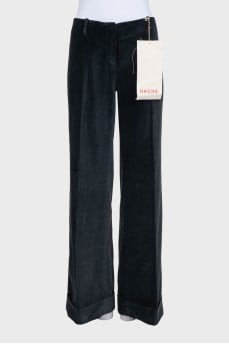 Velvet straight-leg trousers with a zipper