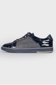 Dark blue leather sneakers for men