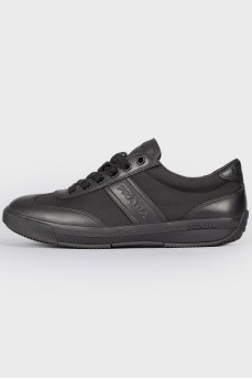 Black leather lace up sneakers