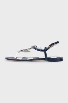 Blue and white striped leather sandals