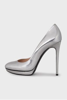 Silver leather high heels