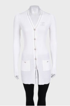White cardigan with logo