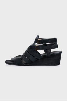 Black sandals with stingray leather inserts
