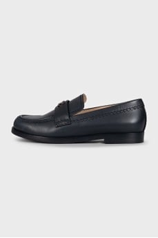 Black leather loafers with logo