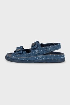Blue textile sandals with logo