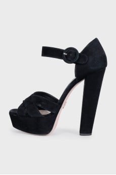 Black suede heeled sandals