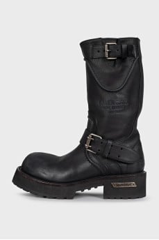 High boots made of distressed leather