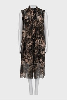 Transparent printed silk dress