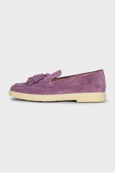 Purple suede tassel loafers