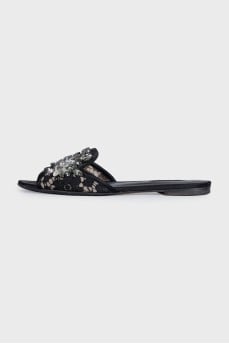 Textile flip-flops decorated with crystals