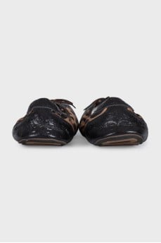 Animal print lace-up ballet flats