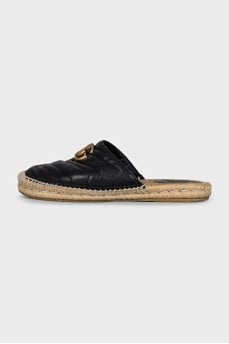 Quilted leather clogs with logo