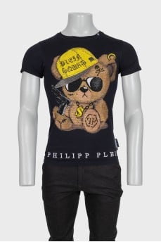 Men's T-shirt with a logo decorated with rhinestones