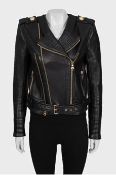 Leather jacket with gold buttons