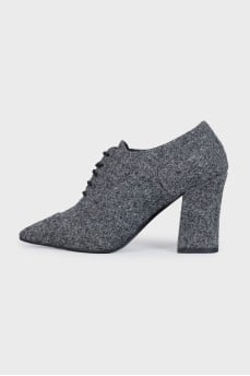 Gray fabric ankle boots with heels