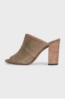 Green suede mules with heels