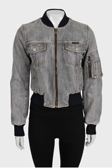 Denim bomber jacket with patch pockets