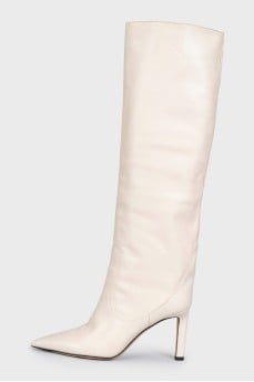 White leather boots with heels