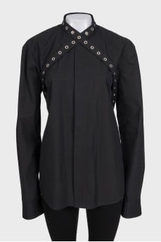 Black shirt with eyelets and ties