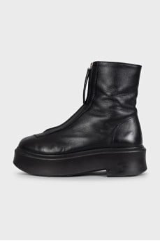Black leather zip-up boots