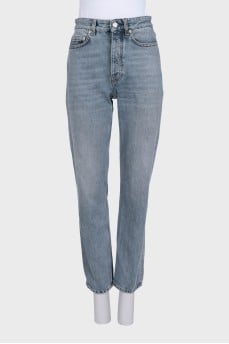 Голубые джинсы straight fit на высокой посадке