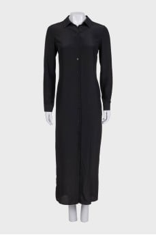 Silk maxi dress with a straight fit and tag