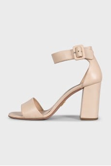 Beige leather heeled sandals