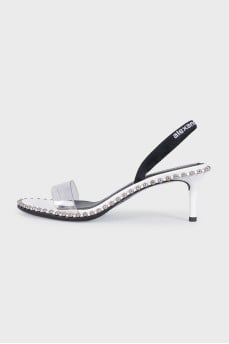 Slipper-heeled sandals with silver embellishments