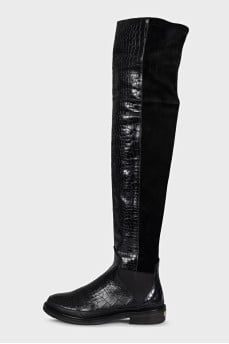 Over-the-knee boots made of embossed leather and suede