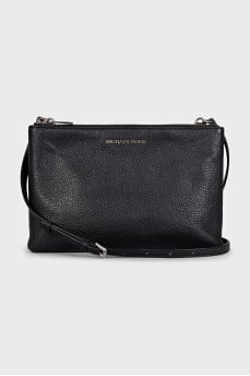 Black leather bag with a belt