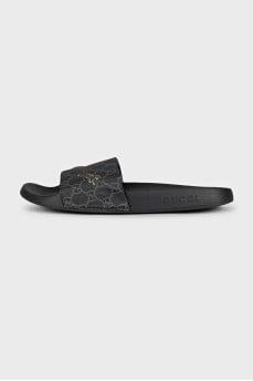 Men's black printed flip-flops