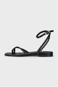 Leather sandals with crystal straps