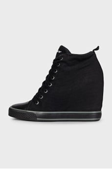 Black textile lace-up sneakers