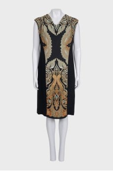 Black printed dress with short sleeves