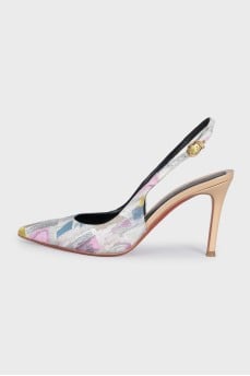 Leather printed slingbacks with heels