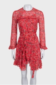 Червона мінісукня в принт із воланами