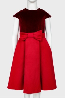 Children's red dress with velvet top