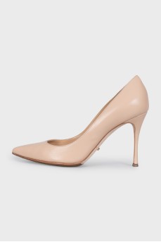 Beige leather stiletto heels