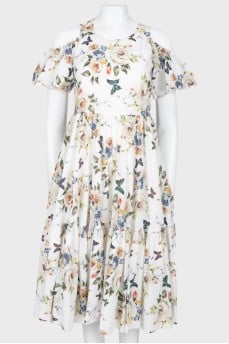 Floral print cutouts on sleeves dress