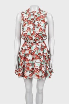 Fitted mini dress with printed pockets